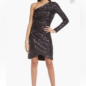 SHO by Tadashi Shoji Sequin One-Shoulder Cocktail Dress in Black NWT